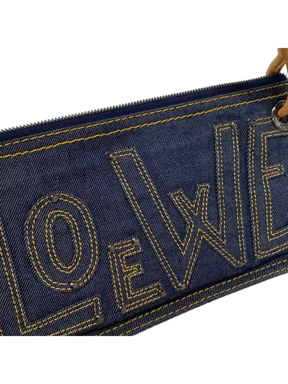 Loewe Shoulder Bag Dark Navy Beige Stitch Leather